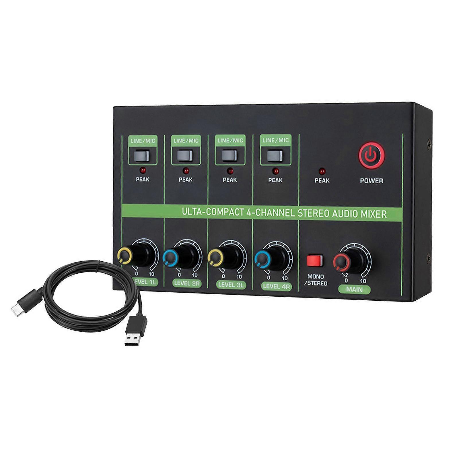 Durable Metal Construction 4 Channel Sound Mixer Mixing Console for Studio Quality Sound Line/Microphone Switchiong Keys