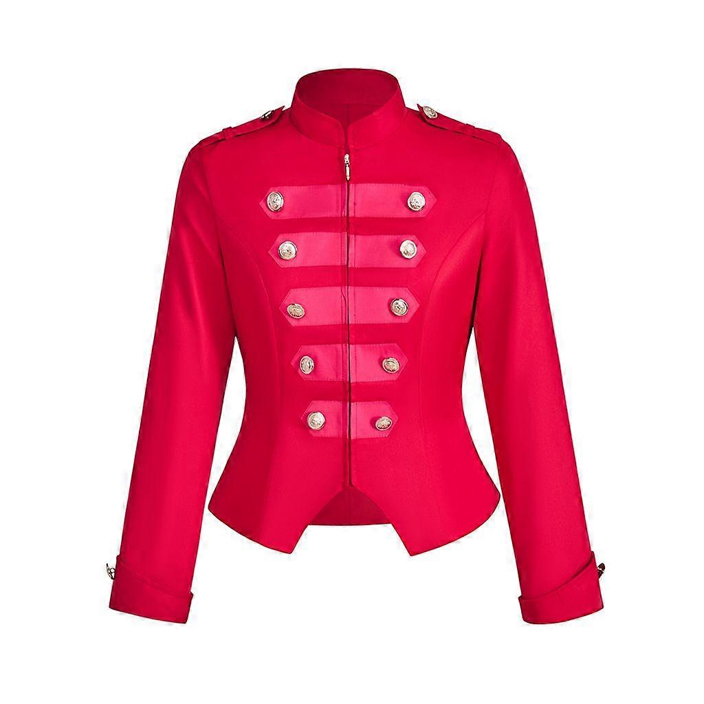 Gothic Punk Military Style Jacket  Womens Stand Collar Short Coat with Decorative Buttons