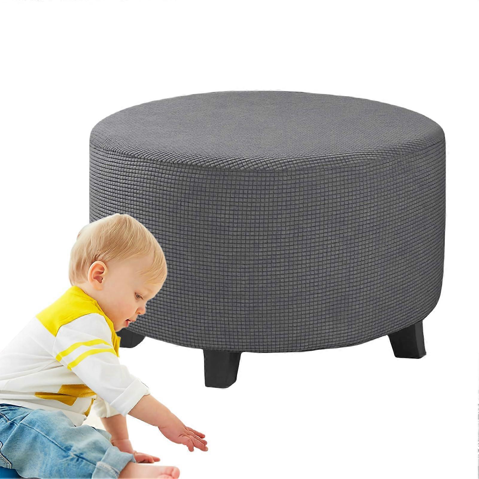 Osmanische Schutzhuelle Thick Round Footstool Cover, Stretch Ottoman Slipcover, Gray X-Large