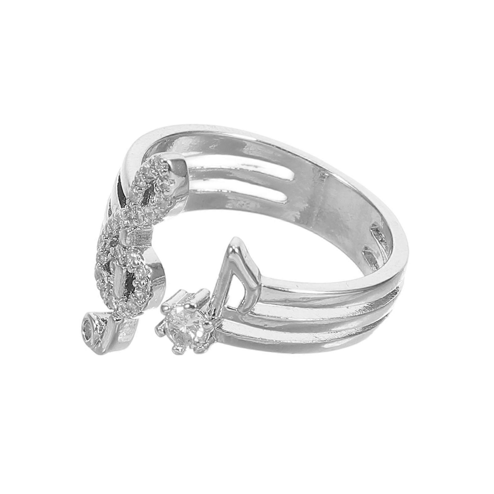Musical Note Adjustable Open Finger Ring with Rhinestones – Unique Romantic Design for Women's Daily Wear