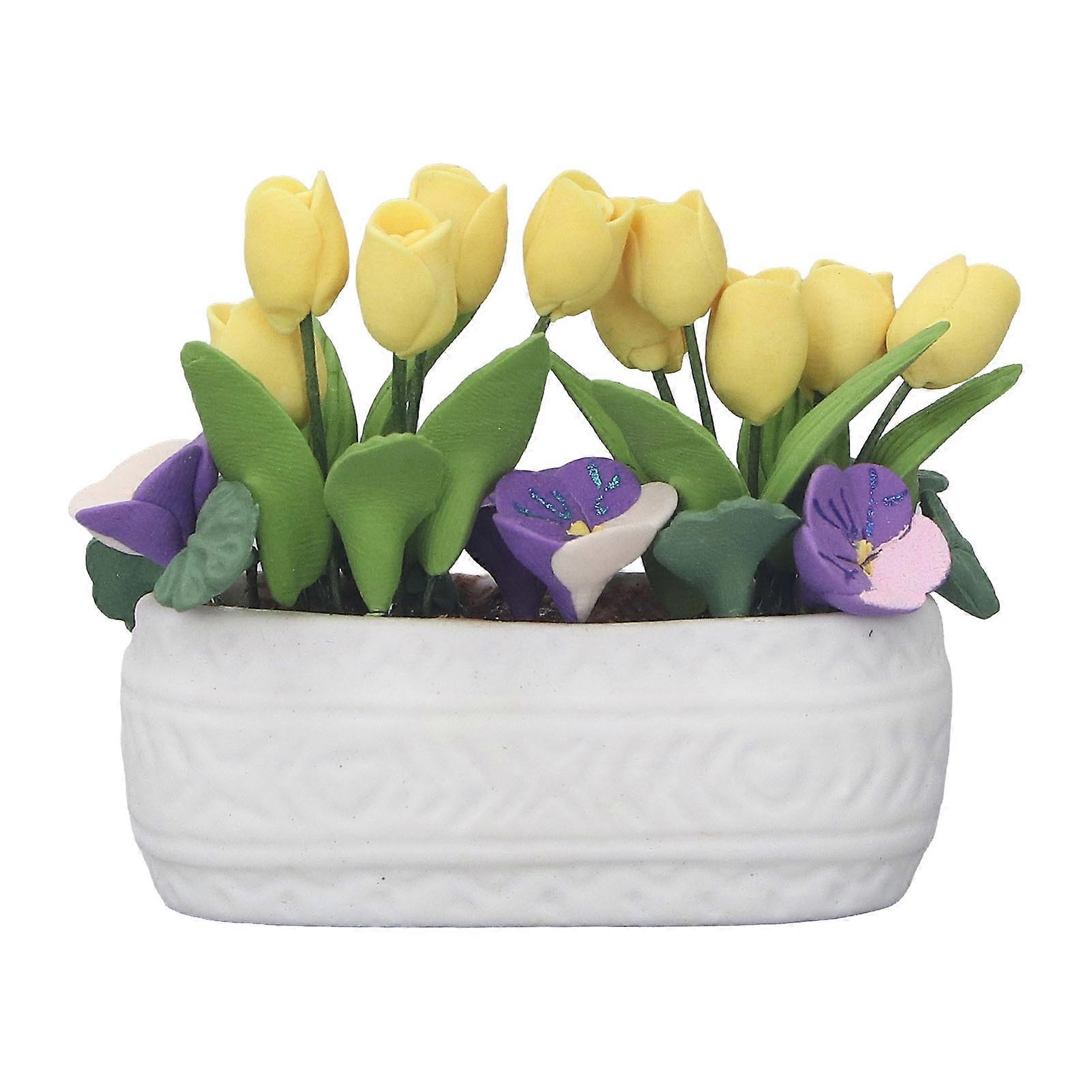 Tiny Clay Tulip in Ceramic Pot - 1/12 Scale Dollhouse Decor