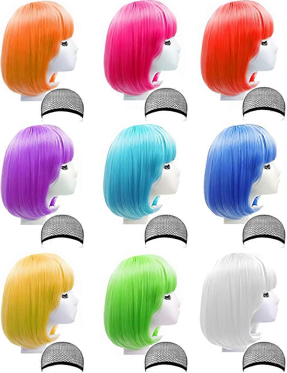 2025 Latest Model 9 Pieces Short Bob Hair Wigs Candy Colored Costume Cosplay Wigs Daily Pa