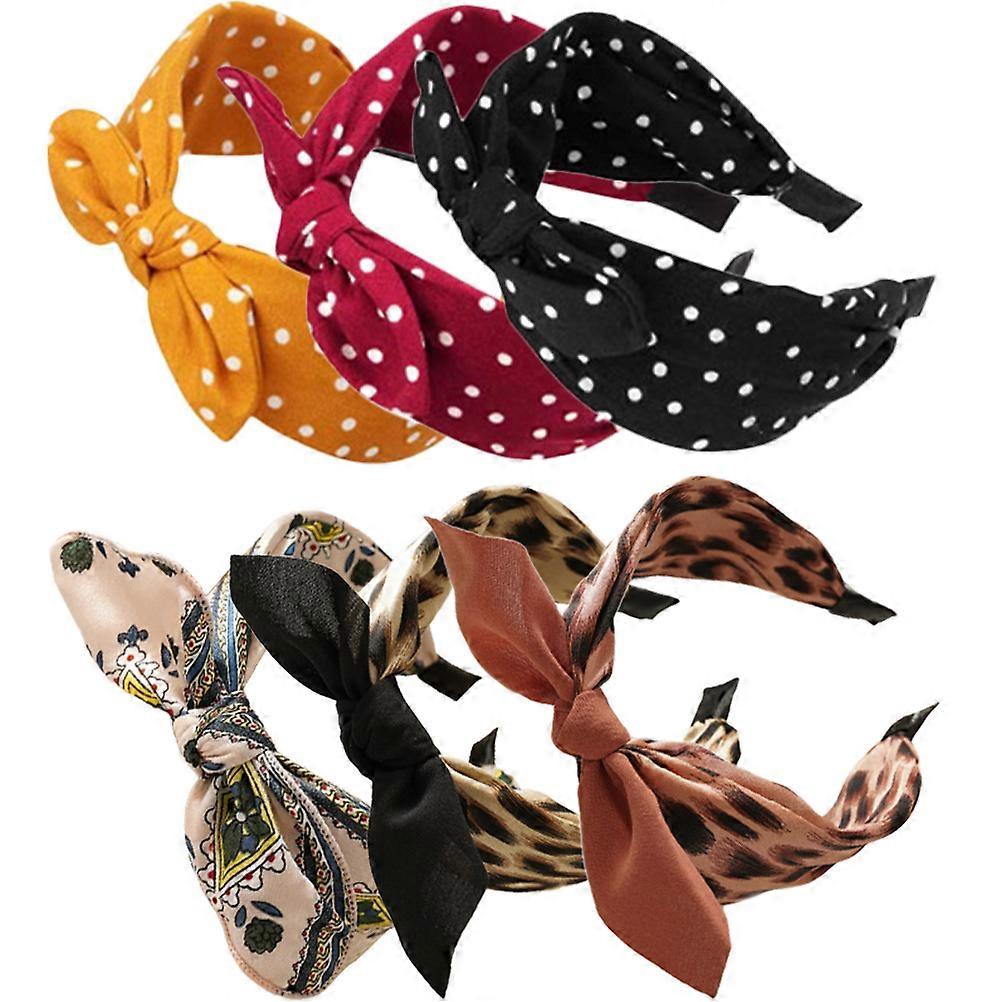6PCS Bunny Ear Bow Headbands for Women, Lightweight & Comfortable Hair Accessories, Leopard Print Design