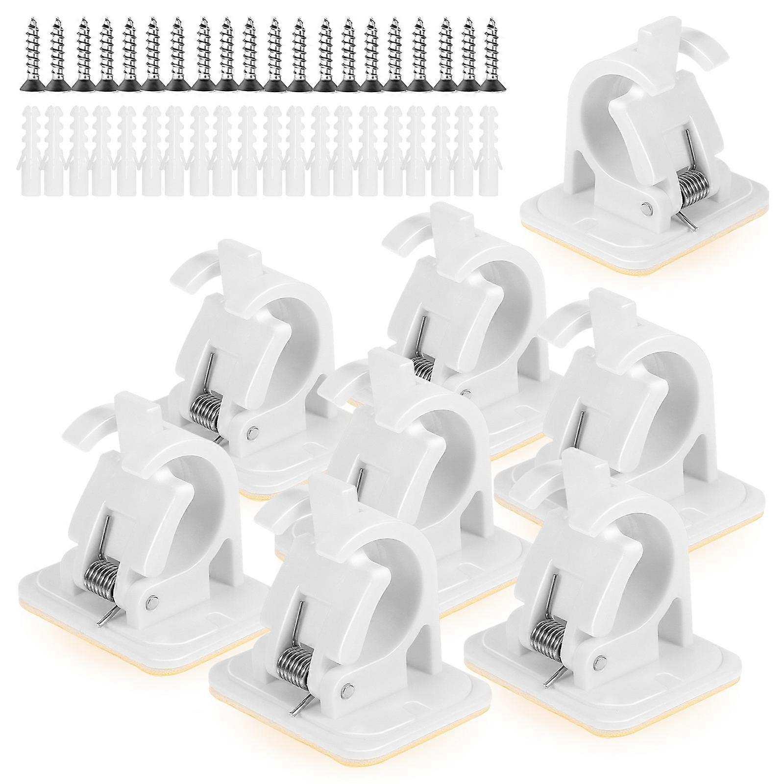 10 Pcs Self Adhesive Curtain Pole Brackets Strong ABS Plastic Wall Holders for Towel Rods No Drill Easy Installation for Home Bathroom Kitchen Smooth