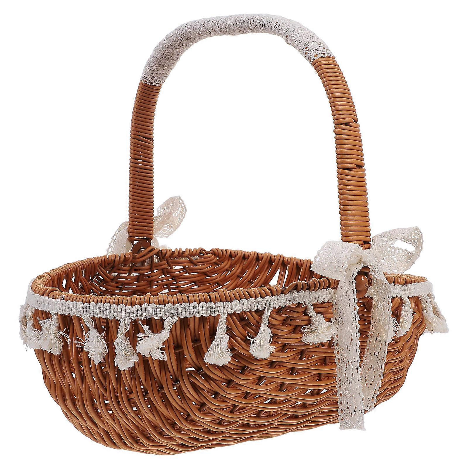 Woven Bamboo Flower Basket with Handle – Decorative Storage for Dried Flowers, Fruits, and Picnic Essentials – Lightweight, Compact Design for Home,