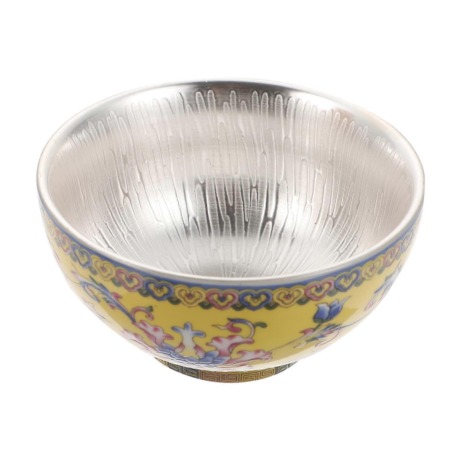 Vintage Chinese Style Ceramic Tea Cup Pure Silver Finish, Smooth Surface, Easy to Clean, Ideal for Tea Lovers