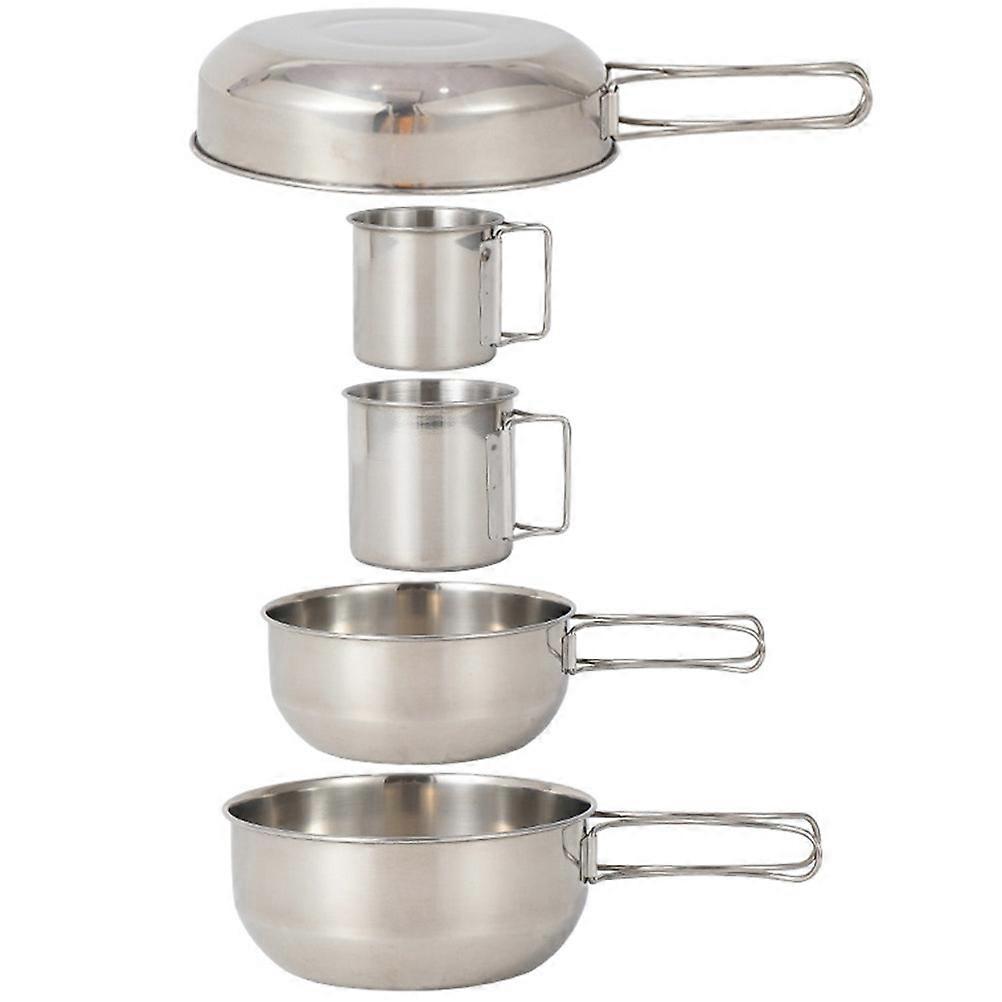 5pcs Stainless Steel Lightweight Camping Tableware Set for Outdoor Use Durable, Easy to Clean, Ideal for Hiking, Mountaineering and Picnics