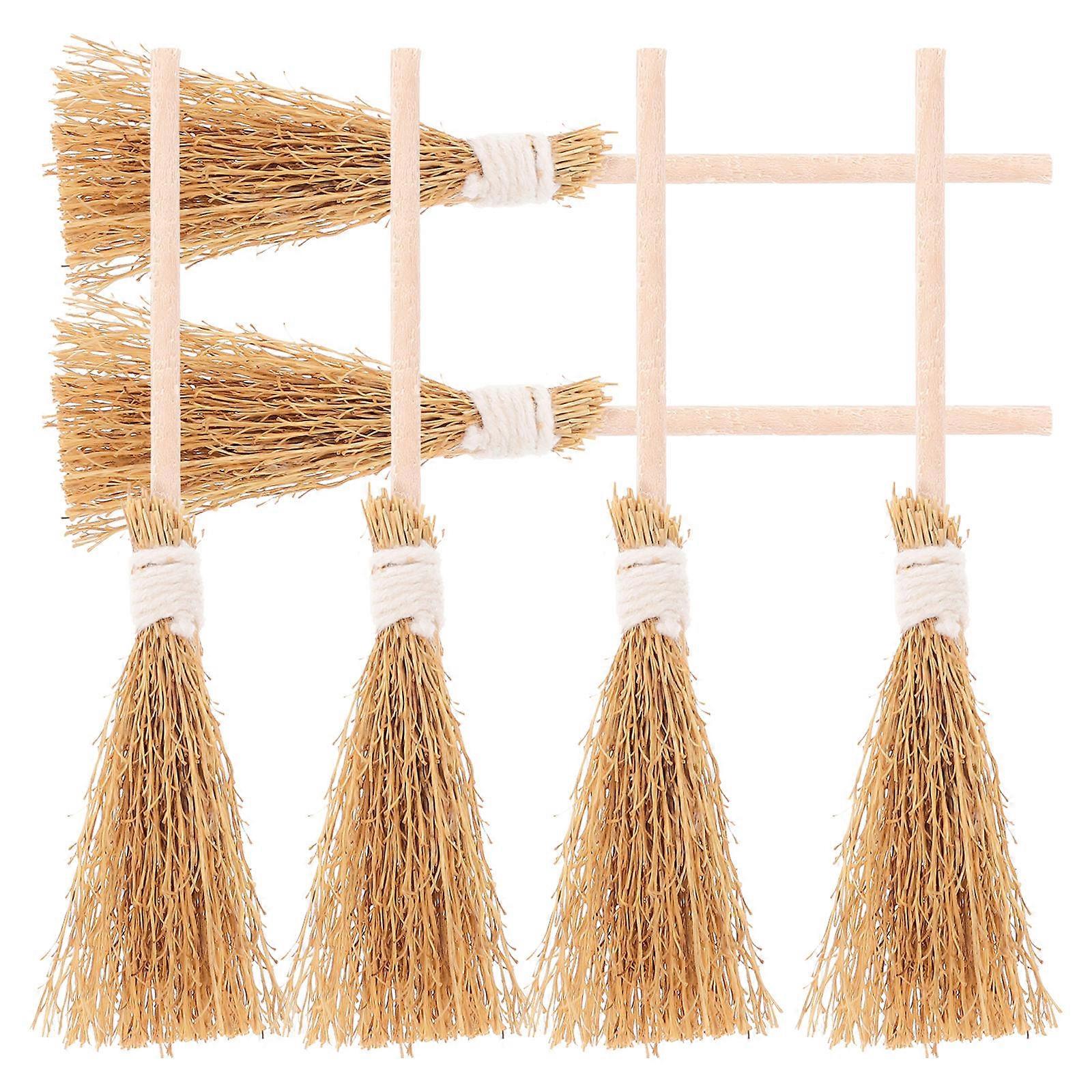 Mini Broom Decor Dollhouse Miniature Brooms 6Pcs Yellow Wood For Toy House Collectors