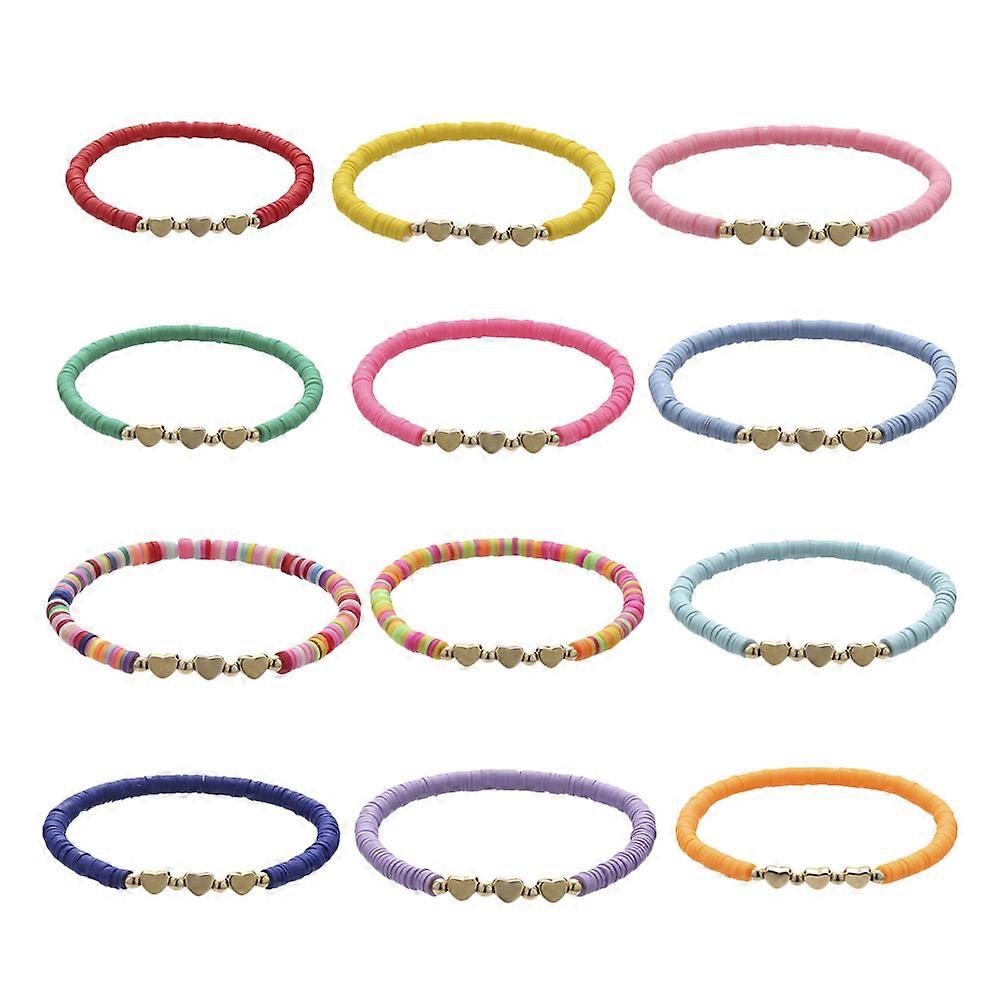12pcs Clay Bead Bracelets Stackable Boho Design Colorful Stretch Wrist Chains for Women Parties Beach Everyday Wear
