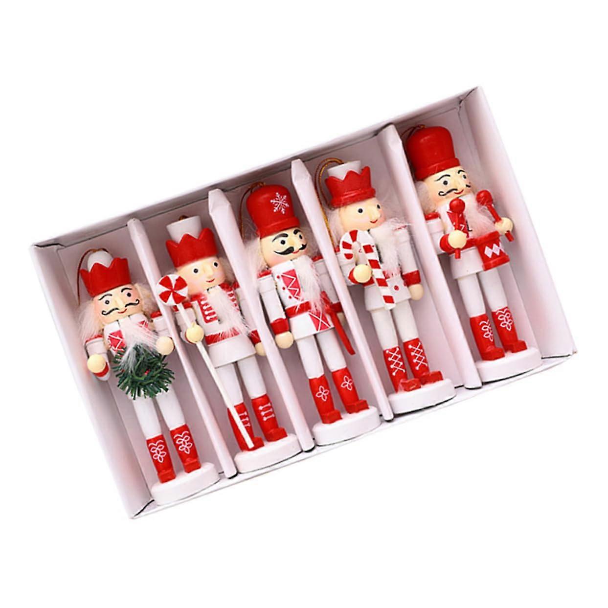 Nutcrackers 5-Piece Wooden and Fabric Christmas Figurines Set for Decoration and Gifts