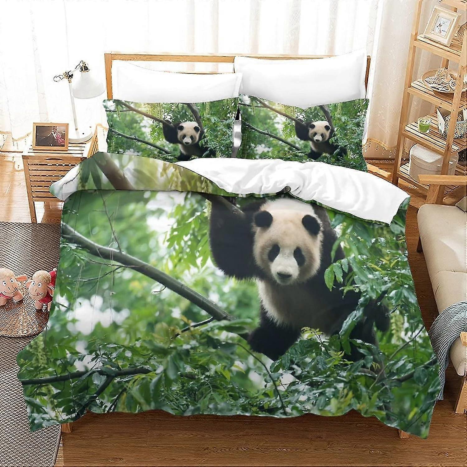 Panda 3-Piece Set Bedding with 3D Print Comforter Cover and Zipper for Teens, Kids, and Adults in Soft Microfiber