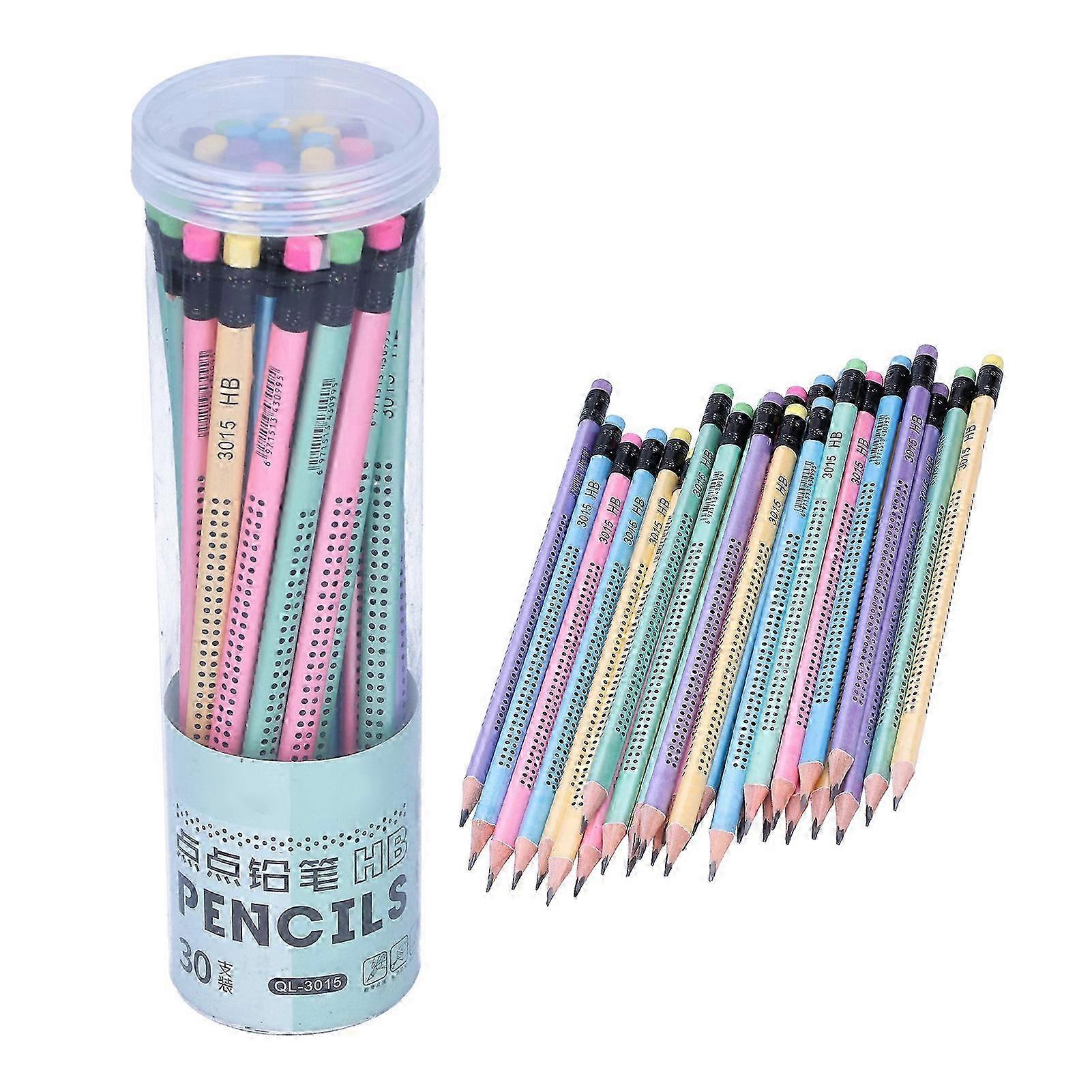 30Pcs HB Pencil Non-Slip Multi-Color with Eraser for Children Student Drawing Tools