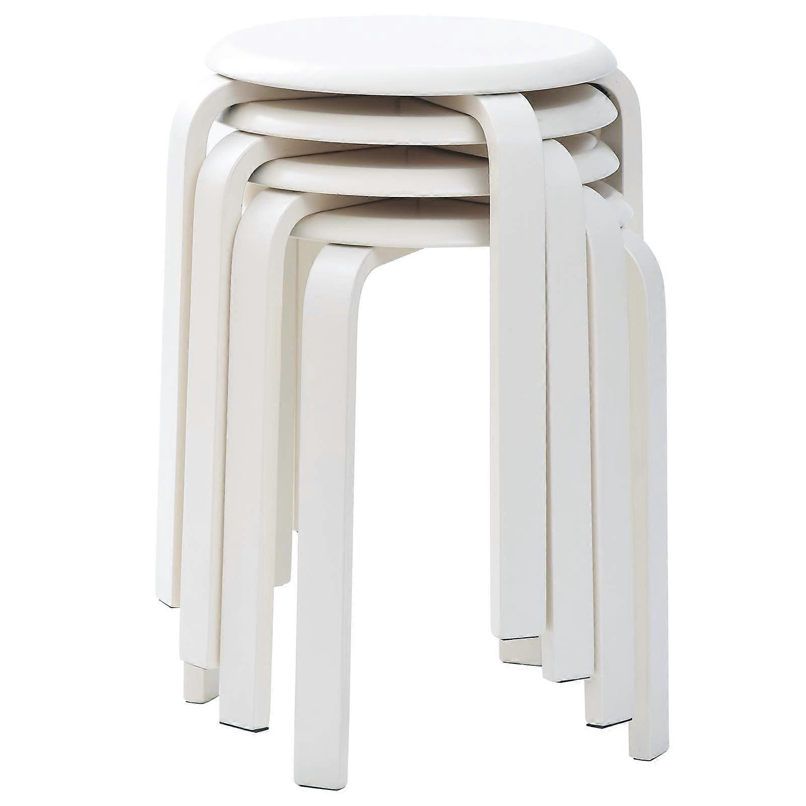 Set of 4 Wooden Stacking Chairs with NonSlip Mat, White RF7174