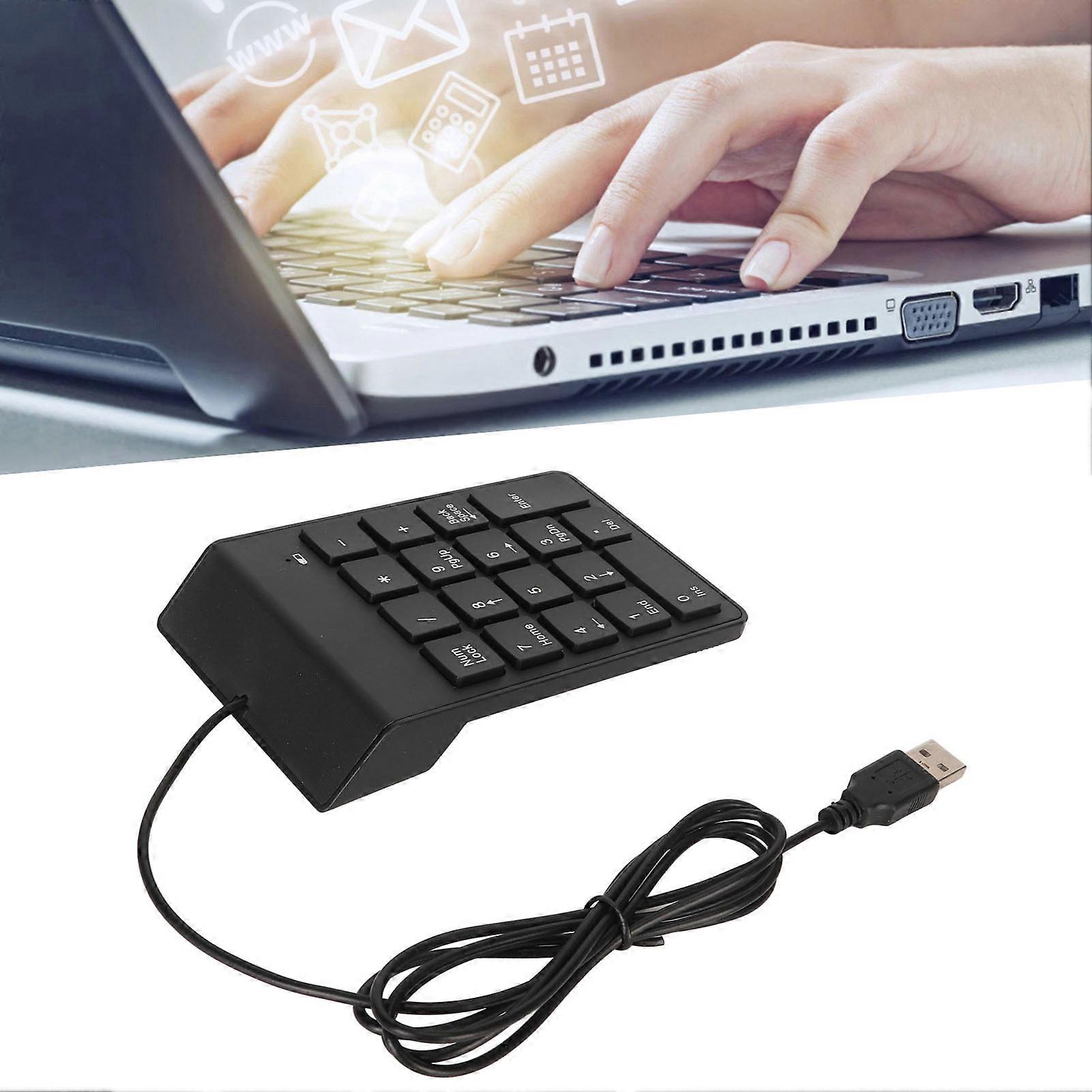 Wired Number Pad Black USB Connection 18 Keys Quiet Plug and Play Smoothing Numeric Keypad for Bank Office Gaming 