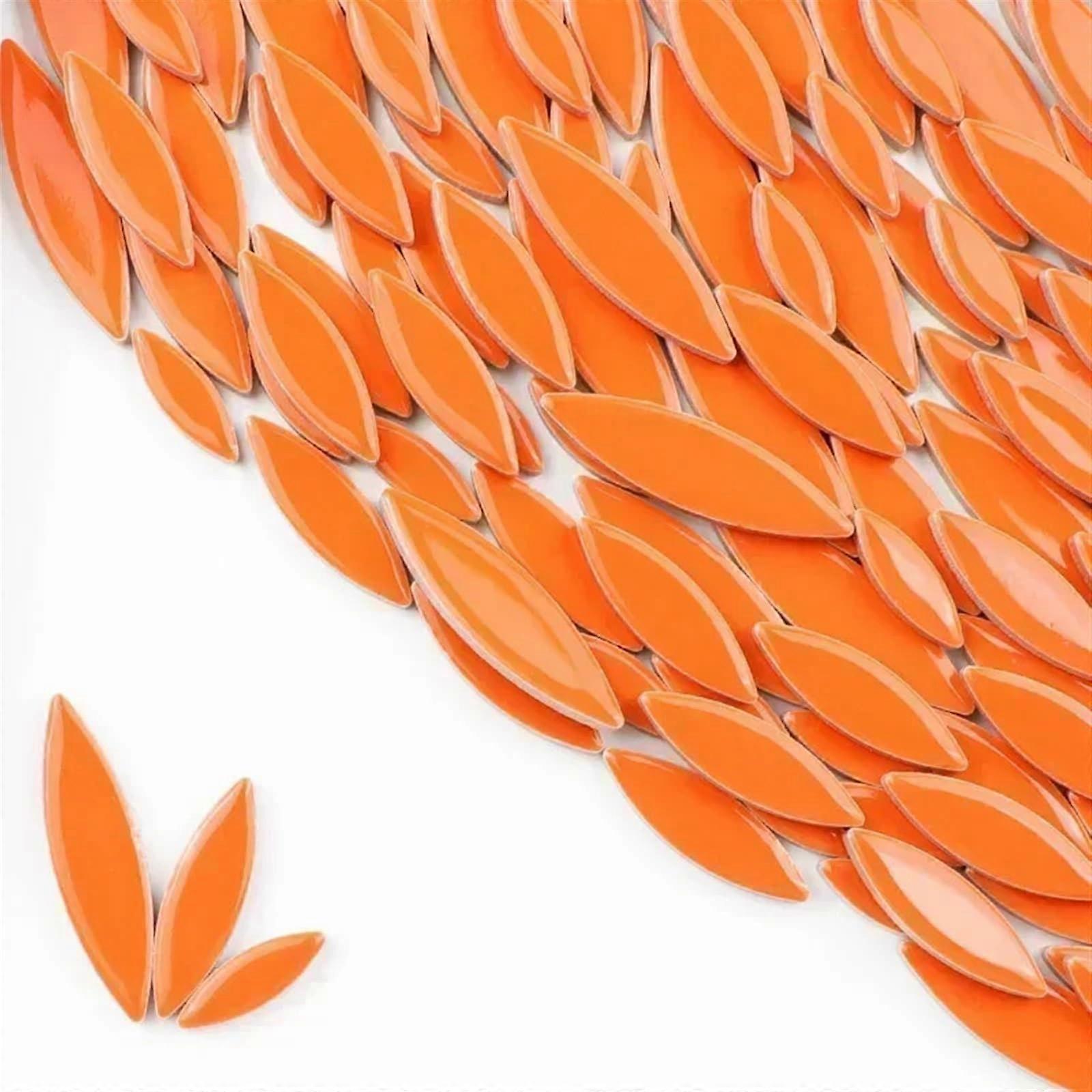 Mosaic Tiles 100g Ceramic, Willow Leaf, DIY Porcelain, 3 Sizes, Orange Red