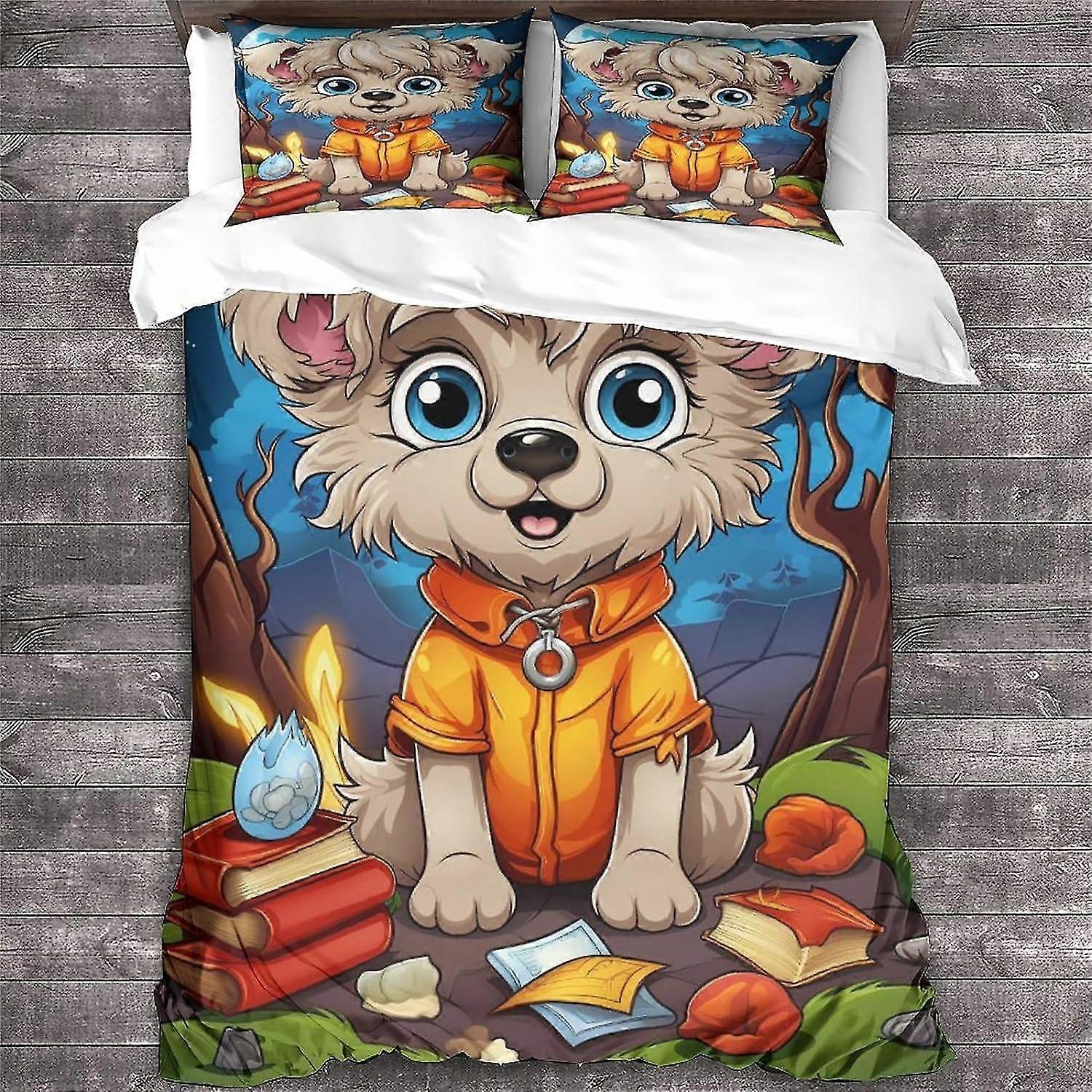 3 Pieces Dog Duvet Cover with Pillowcases, Halloween Print Bedding Set with Zipper Closure, Animal Quilt Cover Double