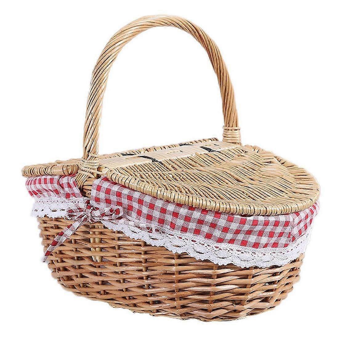 Country Style Picnic Basket with Lid and Liners for Picnics, Parties, Weddings and BBQs
