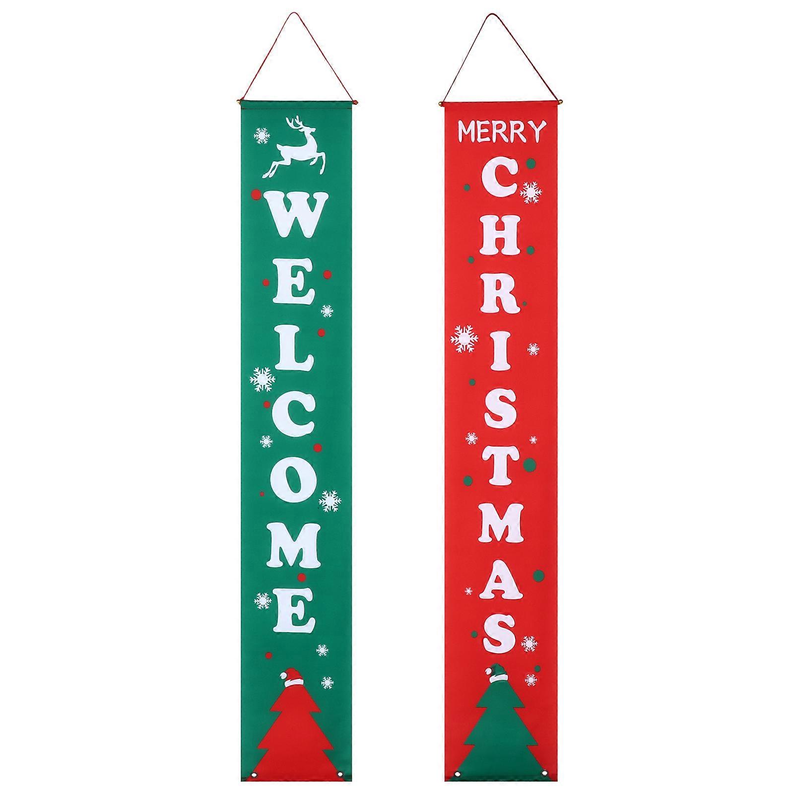 Christmas Door Curtain Pair Festive Decorative Couplet with Unique Holiday Pattern, for Front Porch & Window, Creates Cheerful Yuletide Atmosphere