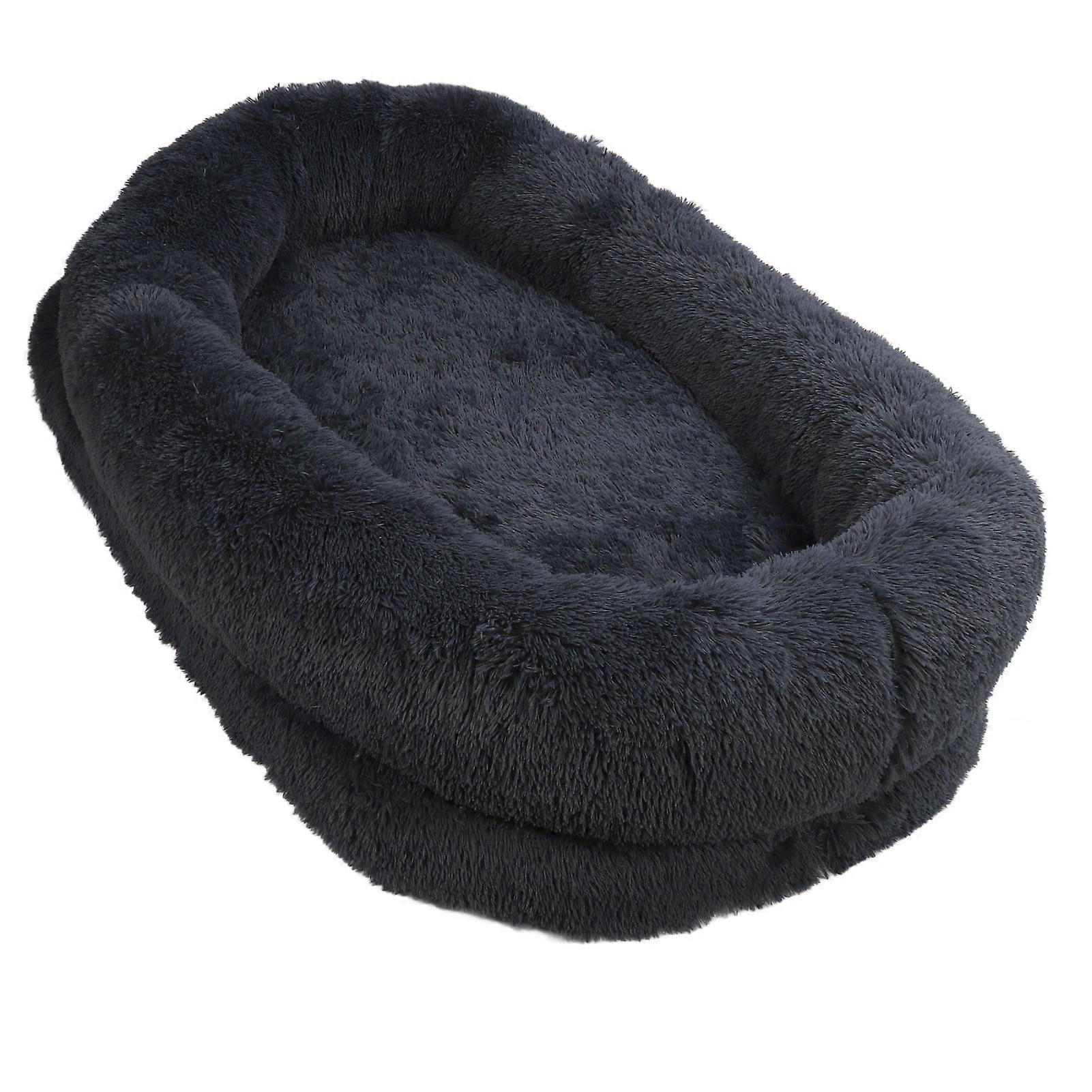 Human Dog Bed Round Shaped Soft Cozy Non Slip Giant Dog Adults Napping Bed for Winter Use Dark Grey 165 X 100 X 25cm / 65 X 39.4 X 9.8in