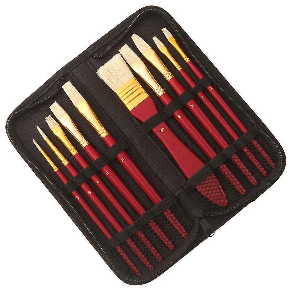 Wooden Bristle Painting Brush Set for Watercolor and Stenciling Crafts Red Synthetic Material 5 Sizes