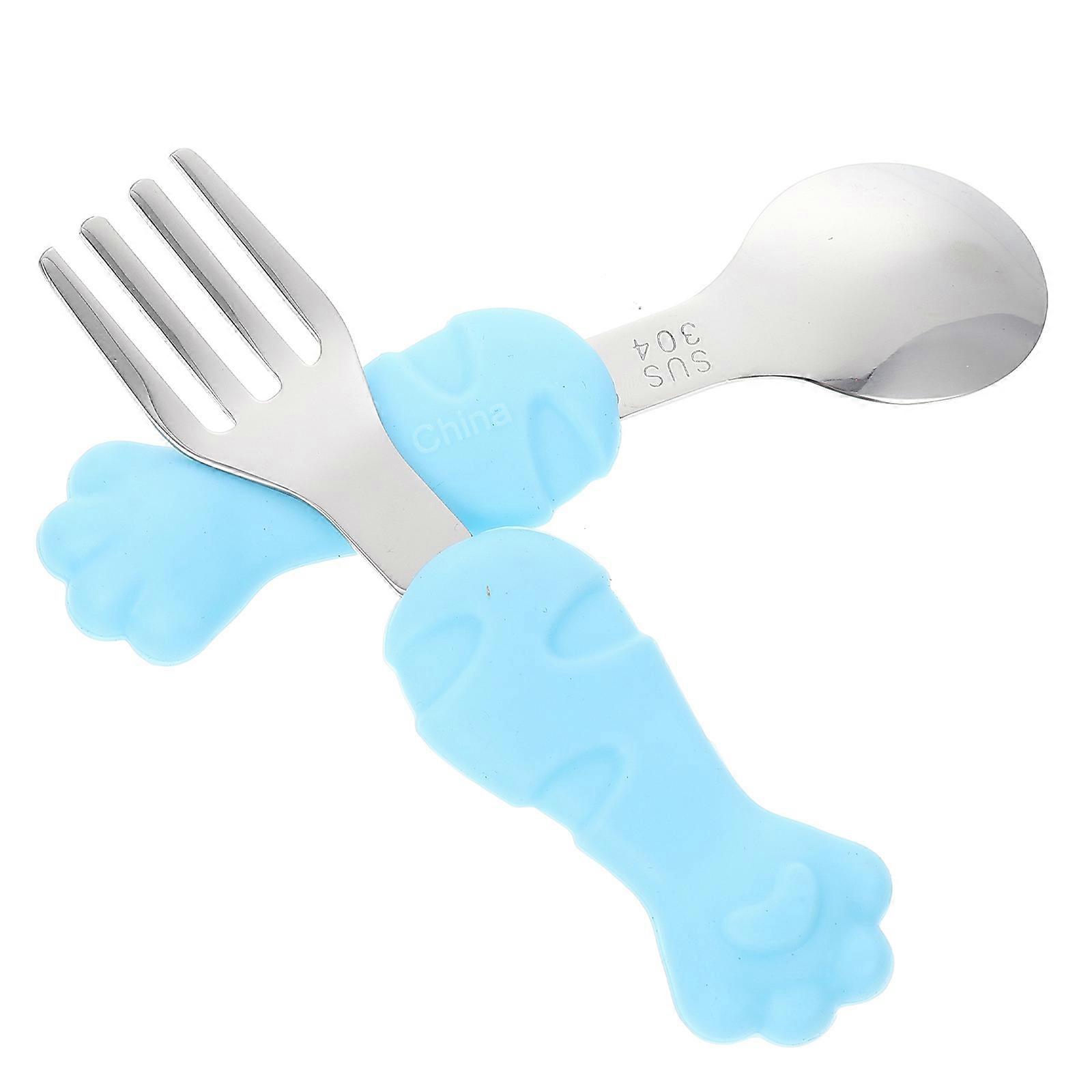 1 Set Feeding Kit with Silicone Handle, Safe & Durable Utensils, Cartoon Design for Easy Eating
