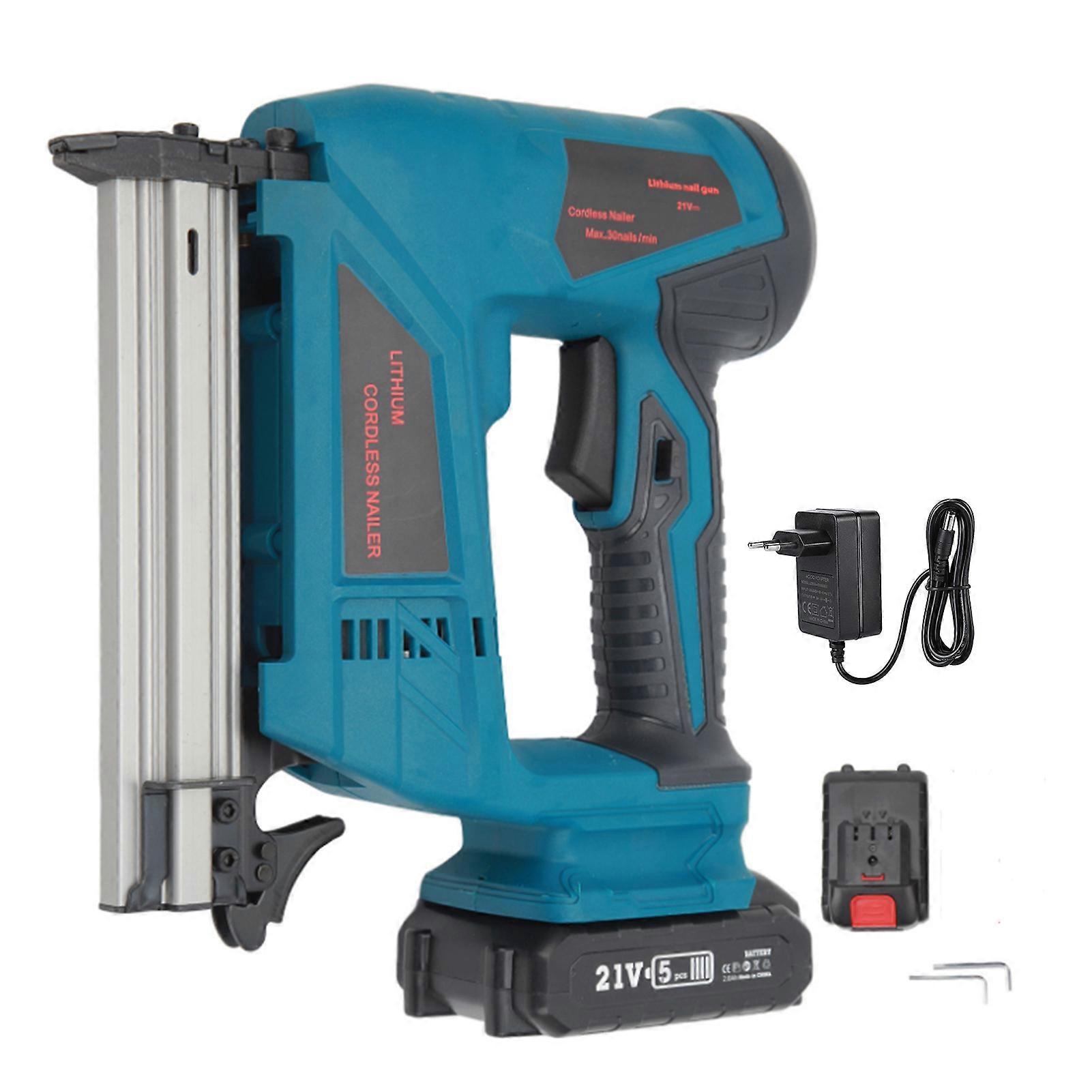 Cordless Brad Nailer Kit with Battery Charger Lithium Electric Nail Gun Binding Furniture Frames Woodworking Tools F30C EU Plug 100‑220V