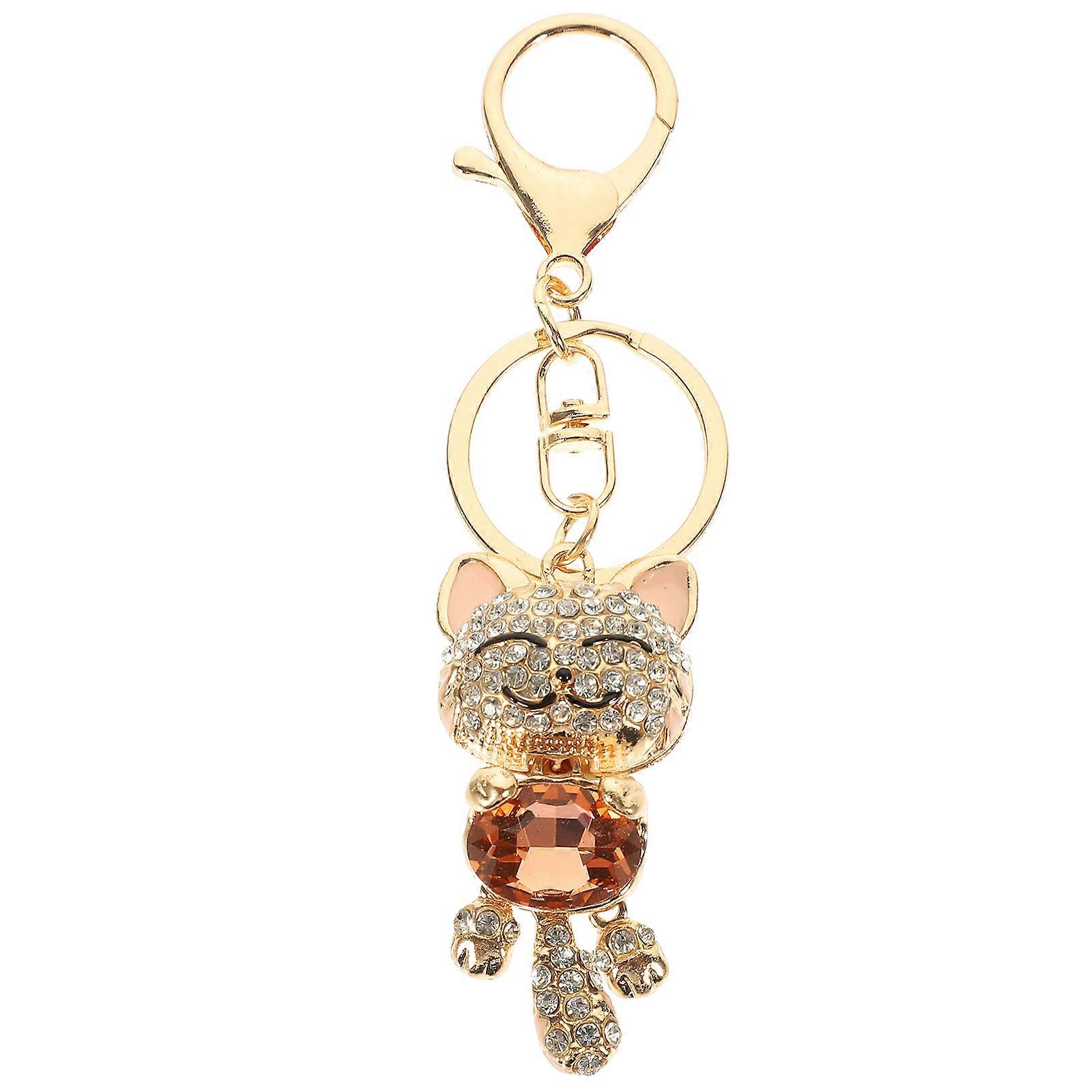 Golden Metal Key Chain with Creative Cat Charm Design for Bag Pendant and Car Decoration