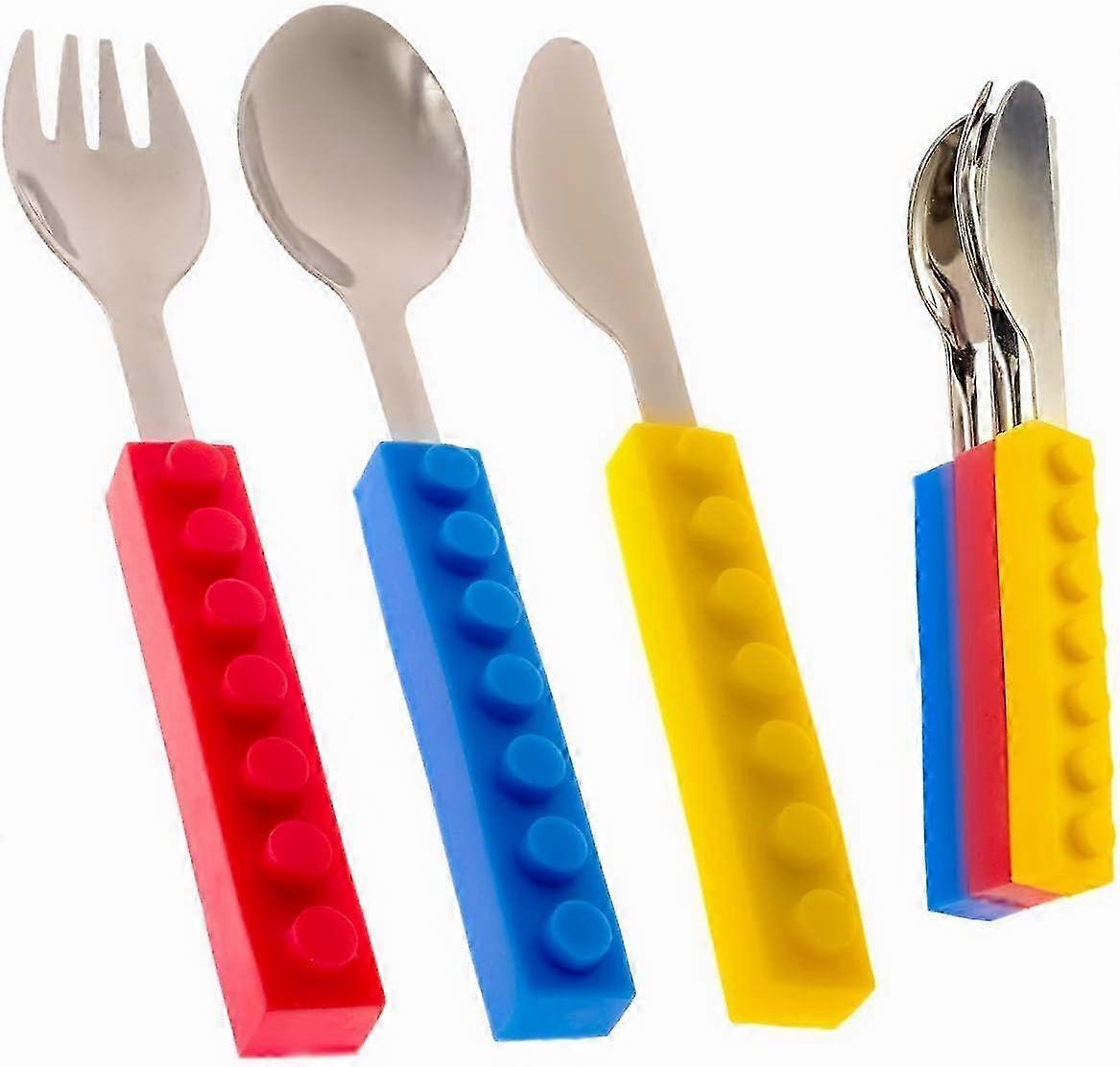 Piece Kids Cutlery Set with Interlocking Blocks – Toddler Fork and Spoon Set with Knife for Kids SZRH A-J