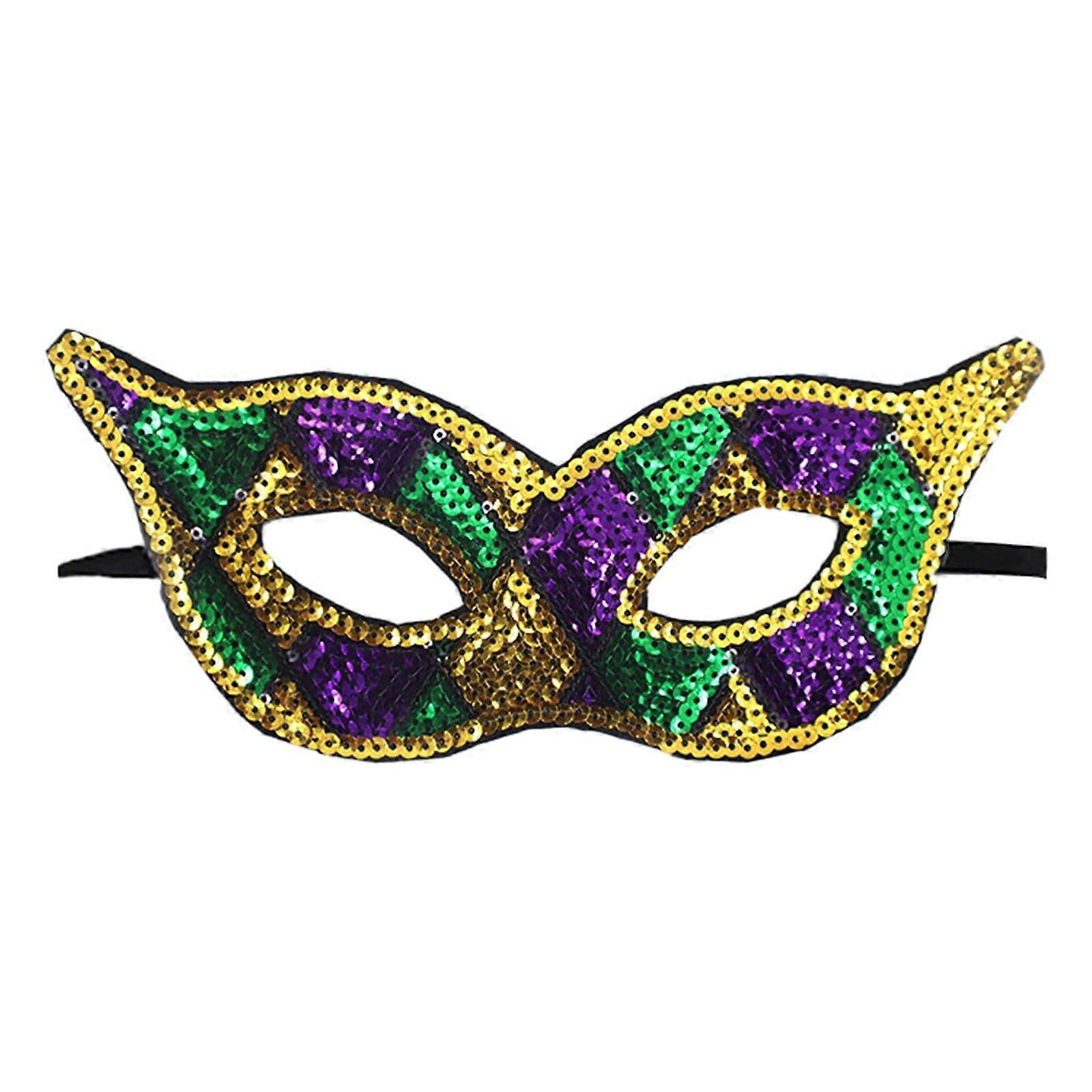 Carnival Mask Red Three-Color Sequined Half-Face Mask, Mardi Gras Masquerade Cosplay Eye Mask, One Size