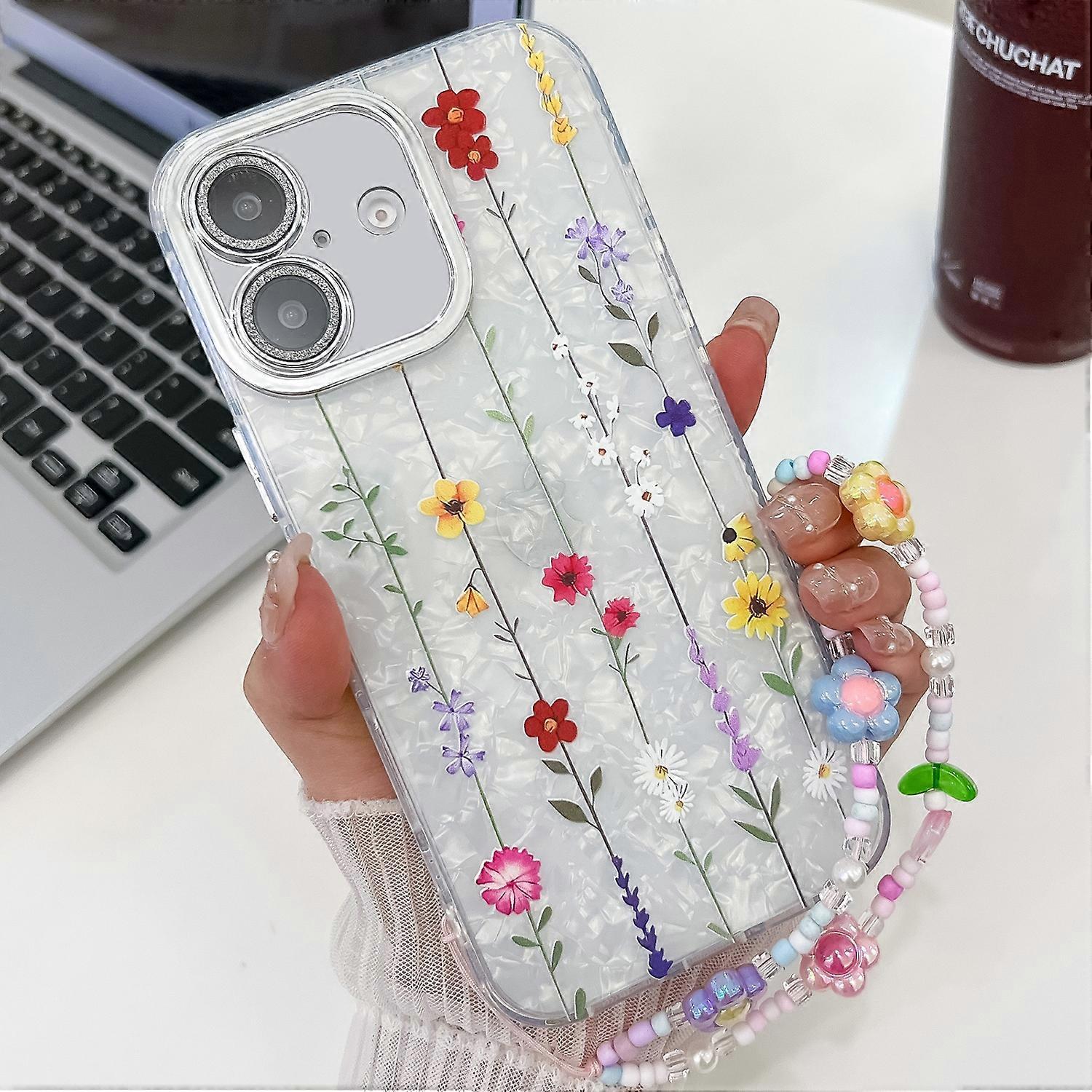 Electroplating Flower Texture Wristband TPU Phone Case