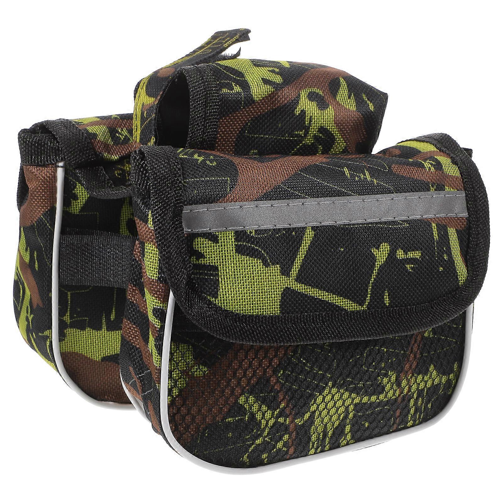 Mountain Bike Front Tube Bag with Mesh Side Pockets, Slip Design Saddle Bag for Phone and Small Items, Army Green Cycling Frame Pouch