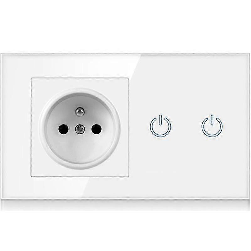 2025 LED Light Double Touch Switch 10A EU Power Outlet Socket 100V~250V Glass Panel French Wall Electrical Socket White