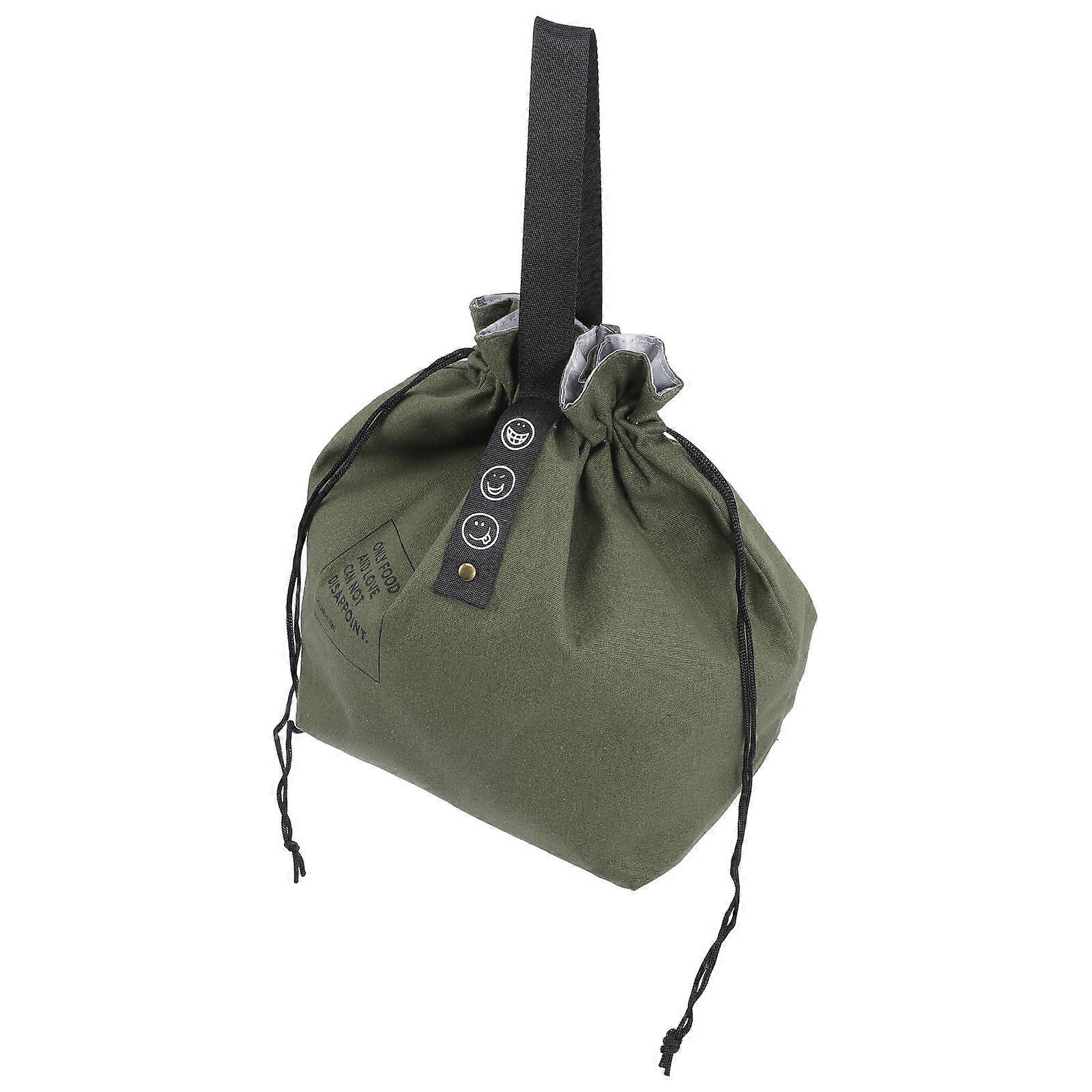 Drawstring Lunch Bag Insulated Bag School Work Picnic Camping Rectangular Simple Design Canvas 1Pcs
