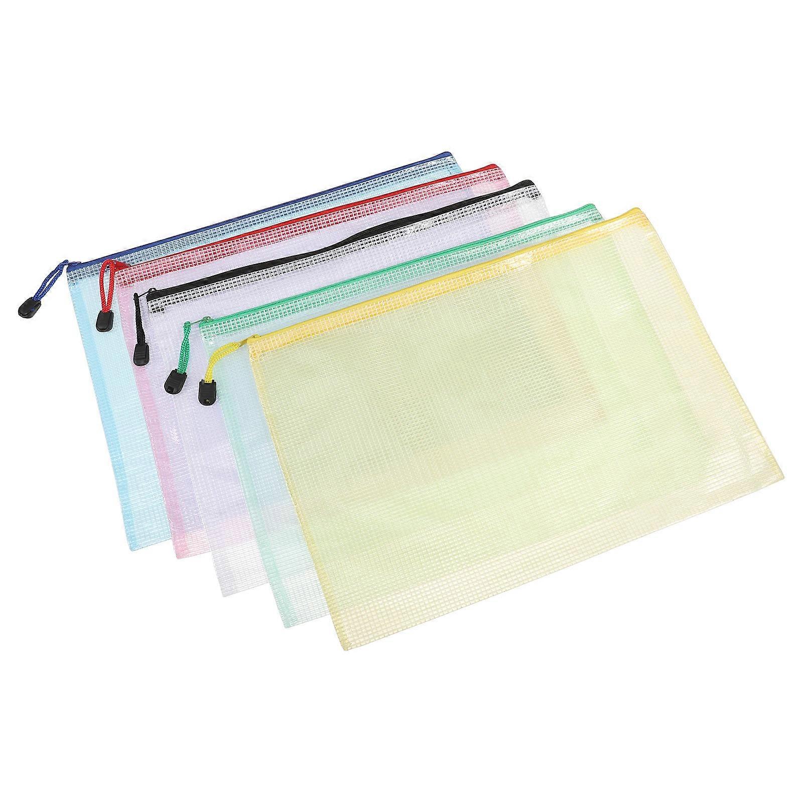 Mesh Zipper Pouch Bags For School Projects Waterproof Documents Colorful With Green Zipper 34.00X24.00X0.50CM 5Pcs