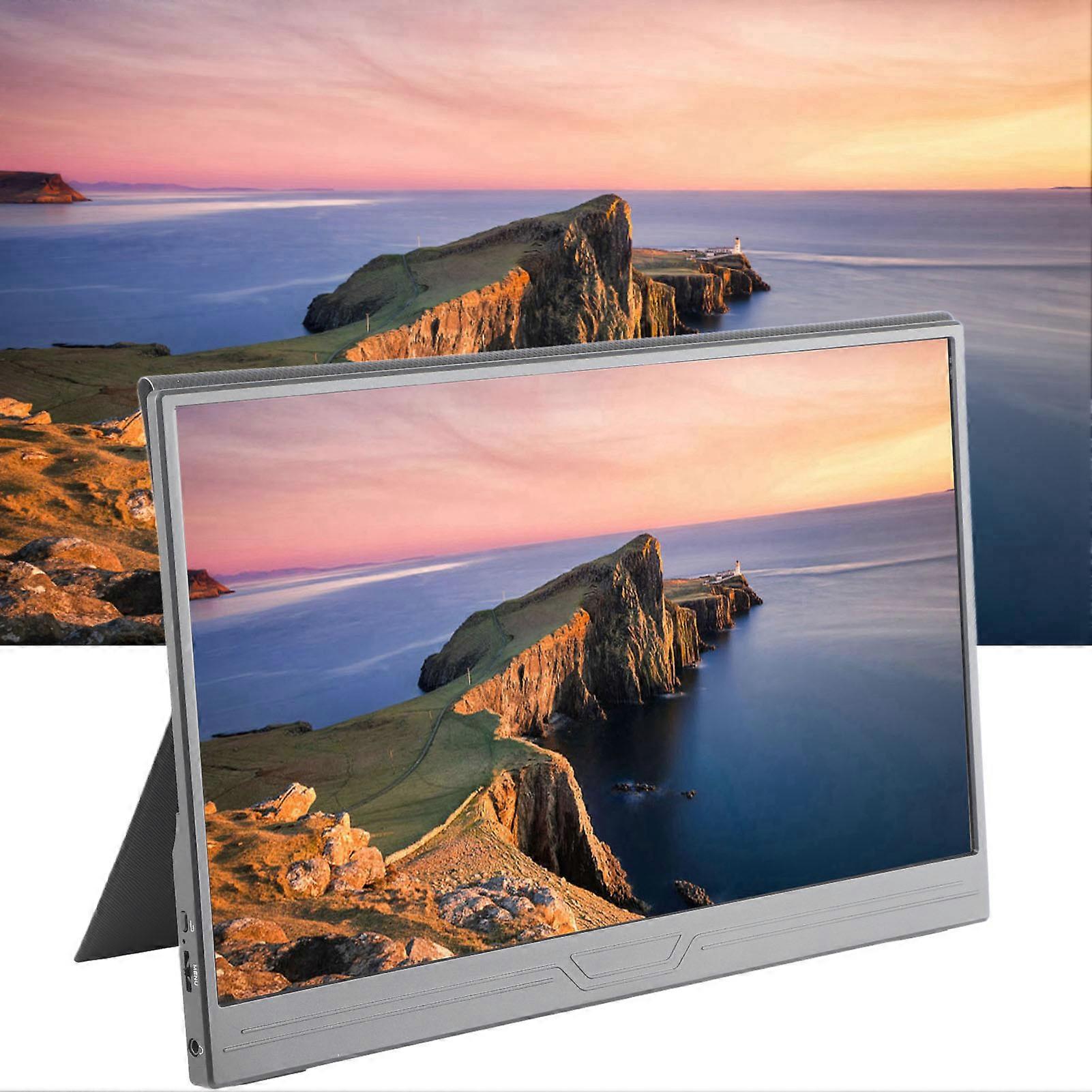 14in FHD Computer Display 1080P 178 Degree IPS Portable Monitor with HD Multimedia Interface Type C for Laptop PC 100‑240V UK Plug 