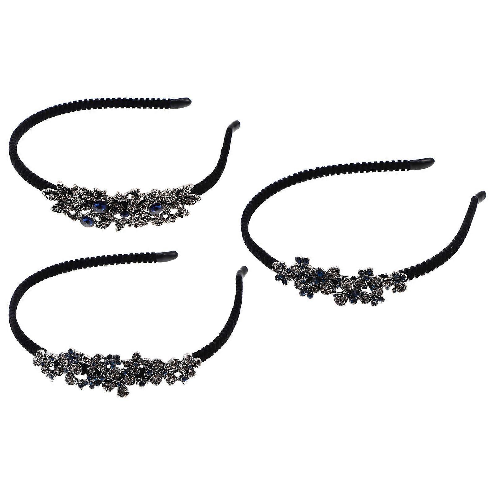 Assorted Color Decorative Hairband with Rhinestones for Wedding Parties and Events, Alloy Material, 3pcs Set