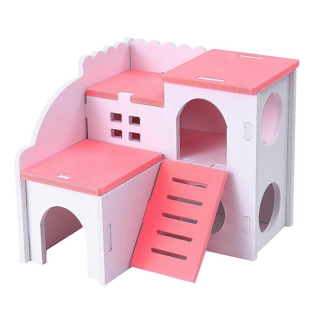 Pink Hamster House for Pet Use Safe and Delicate Double Layer Sleeping Playing Cottage 7.8 Inches