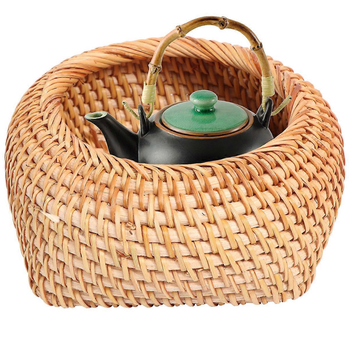 Sturdy Rattan Woven Storage Box for Home Use Portable and Light Brown PP Material 1PC Size S
