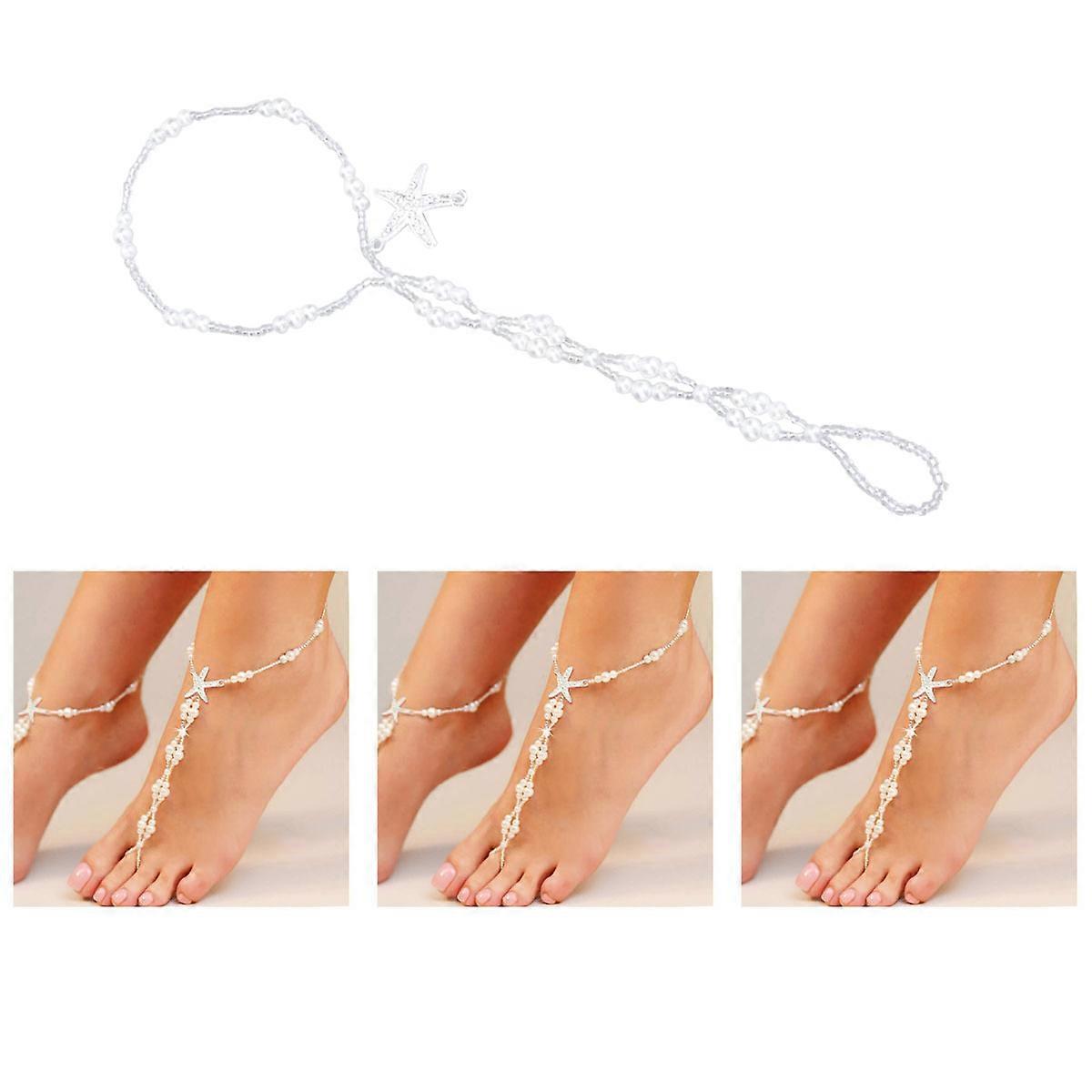 Fashion Anklets for Women's with Sea Star and Pearl Decoration for Daily Use White 2pcs