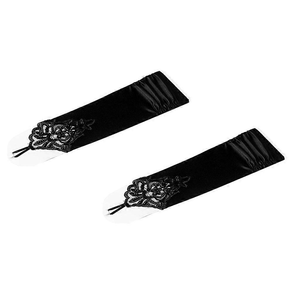 Elegant Black Lace Frilled Glove Sleeves For Special Occasions Fits Arm Securely 1 Pair