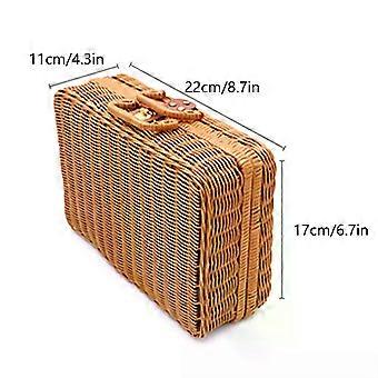 Gewebtes Rattan Tragbarer Aufbewahrungsbehälter Handtaschen Frauen Hochzeit Material Boxen Reisetasche Langlebiger Empfangskorb