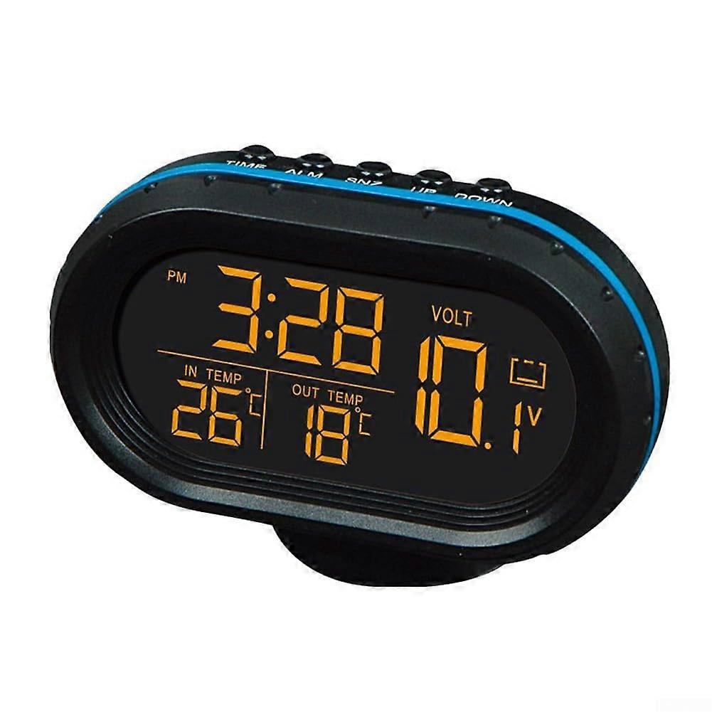12V Car Clock Thermometer Voltmeter Gauge with Accurate Temperature and Voltage Display in Orange Color