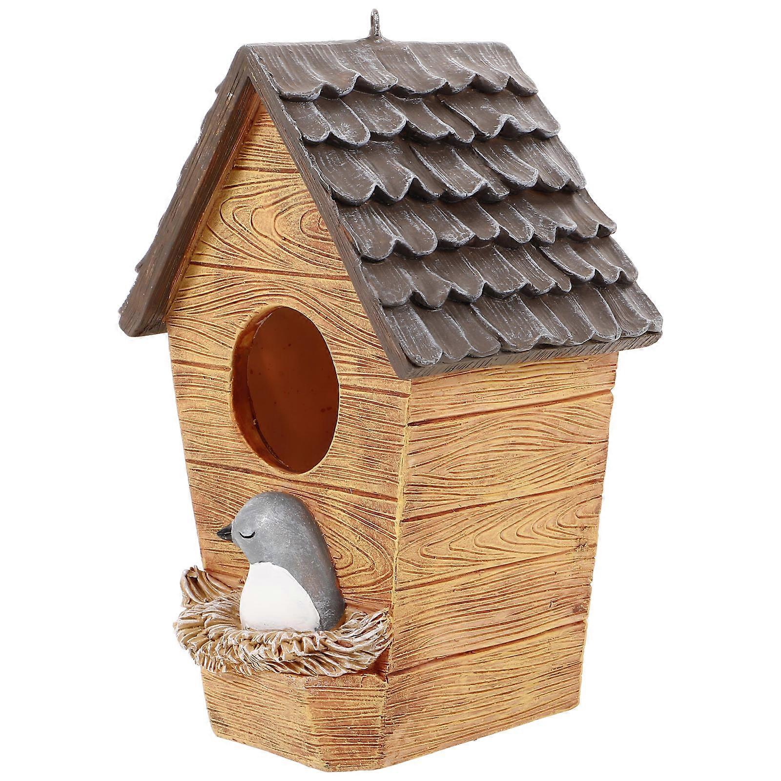 Multi Resin Bird House for Outdoor Use Durable Garden Decoration Easy Hanging 10.5 x 8.5 x 6.5 Inches