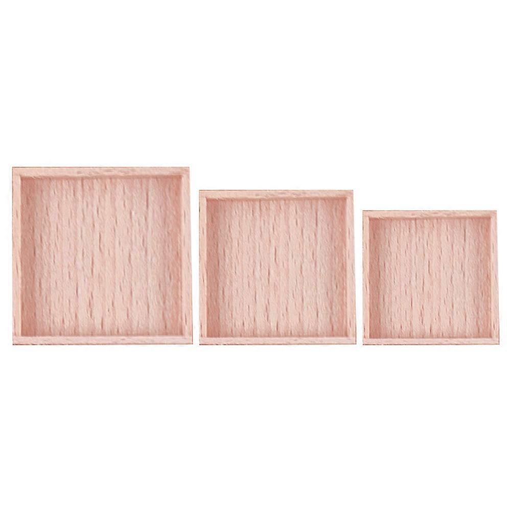 Khaki Miniature Wooden Trays Set of 3 for Doll House Decoration 1/12 Scale Suitable for Snacks