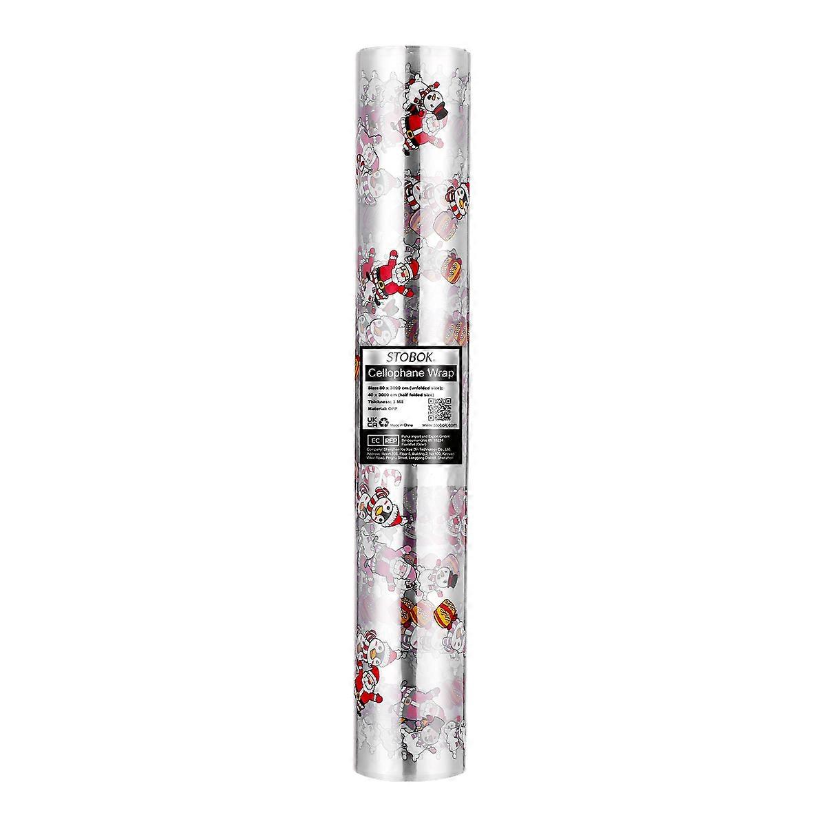 STOBOK Santa Claus Pattern Cellophane Wrap Roll 3 Mil Thickness for Gift Baskets and Arts & Crafts (3000x80cm)