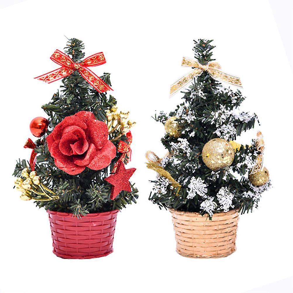 Artificial Tree Table Decor 2Pcs Xmas Tree Model For Kids Party 20Cm Golden A And Red A Festive Atmosphere