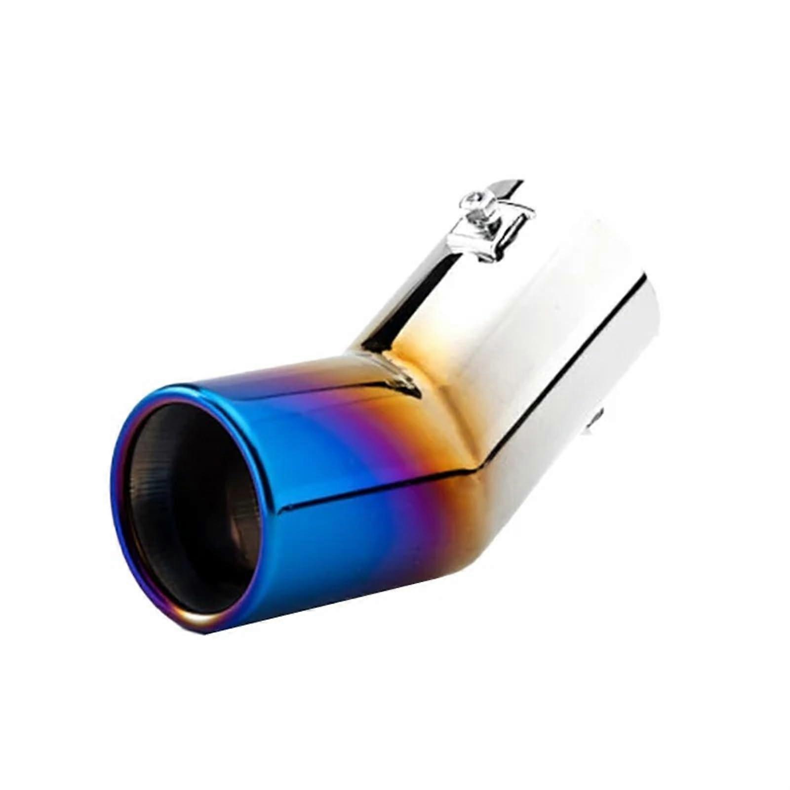 Exhaust Tailpipe Car Rear, Chrome, Round, Universal Stainless Steel Muffler Tip (Blue)