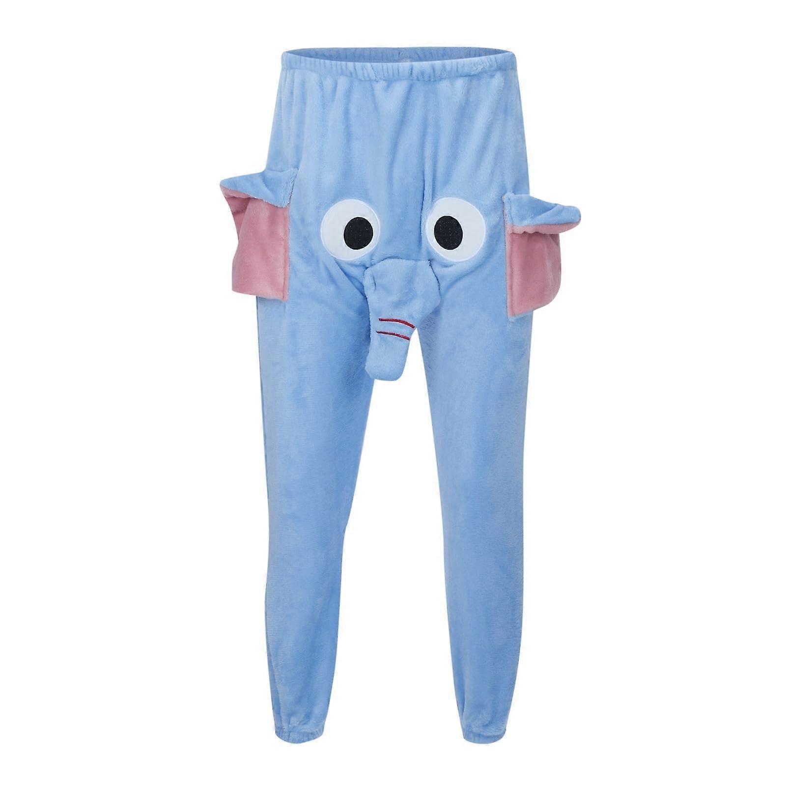 Men's Elephant Pajama Bottoms Flannel Trousers with Trunk Design Comfortable Leisure Pants Size L Blue
