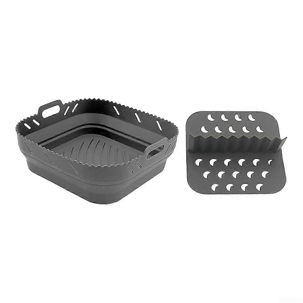 Square Silicone Baking Tray with Divider for Air Fryers, Space-Saving Design, Non-Stick, Grey Color