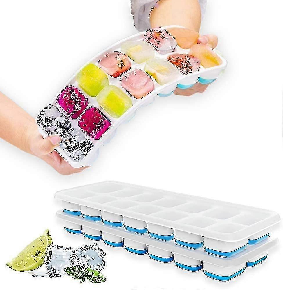2-Pack Ice Cube Tray - Spill-Proof, Easy-Release, Reusable 14 Silicone Trays with Lid, Flexible Design